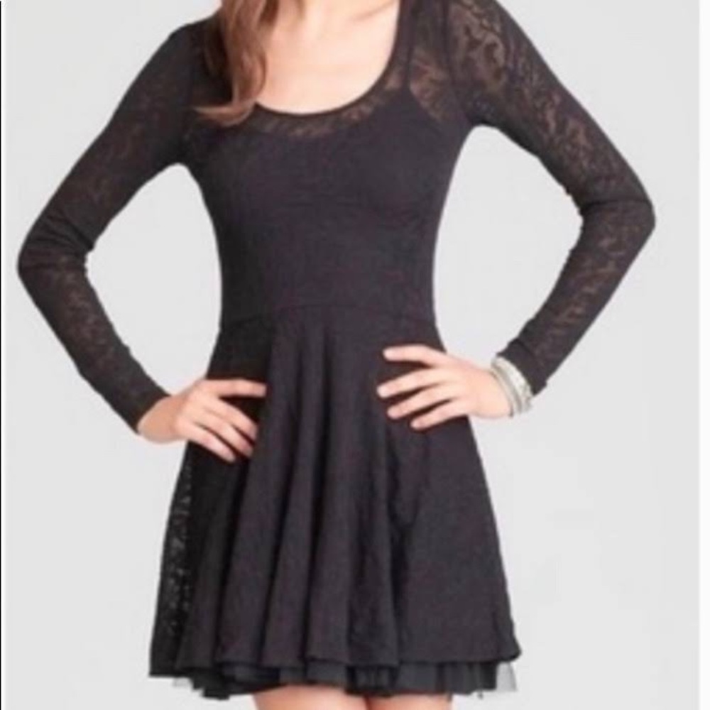 Free People Black Lace Fit and Flare Dress